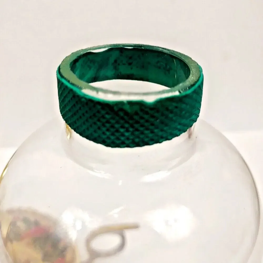Vintage Brass Chamber Candlestick Holder Painted Enamel Holly Berry Glass Globe